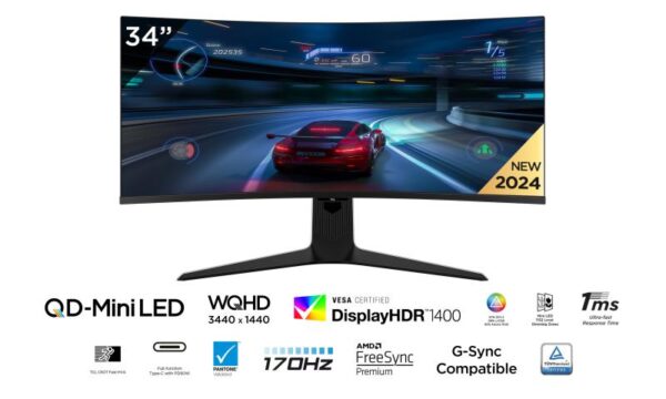 Monitor TCL 34" 34R83Q, Curvature: 1500R, Diagonal (inch): 34, Diagonal - Image 6