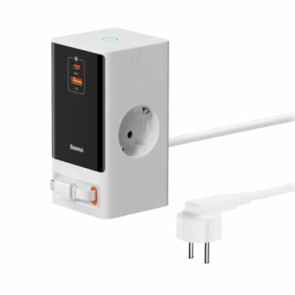 Incarcator retea Baseus PowerCombo Powerstrip, 65 W, 4 porturi, Alb