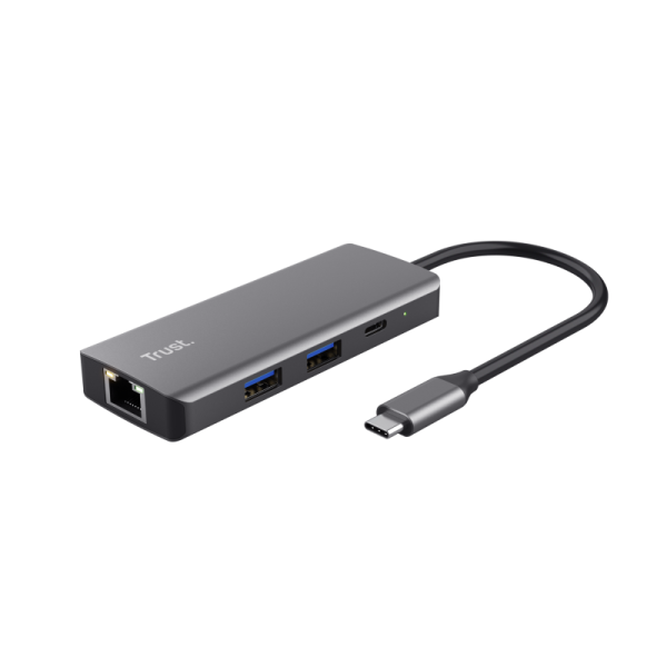 Adaptor Trust Dalyx, USB-C, 4 porturi USB, HDMI, RJ-45, Argintiu