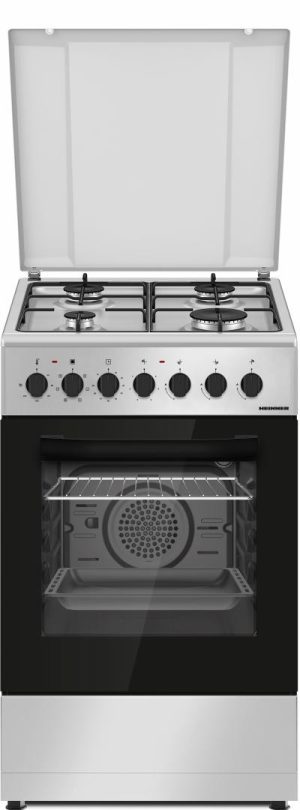 Aragaz mixt Heinner HFSC-S60LITGC-SL, 4 arzatoare gaz, gratar Email, cuptor