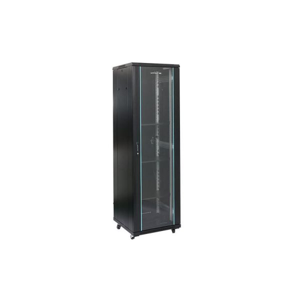 Rack 22U 600x1000, montare pe podea, usa din sticla, panouri