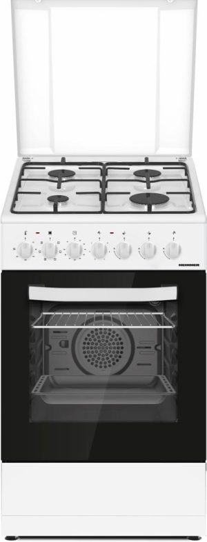 Aragaz mixt Heinner HFSC-S60LITGC-WH, 4 arzatoare gaz, gratar Email, cuptor