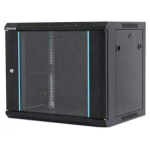 Rack 6U 600x600, montare pe perete, usa din sticla, panouri