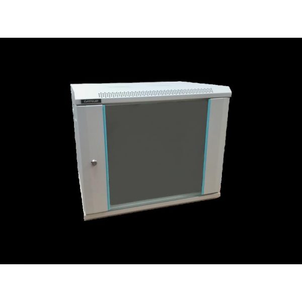 Rack 9U 600x600, montare pe perete, usa din sticla, panouri