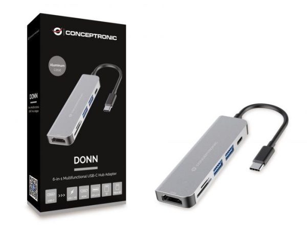 Docking station CONCEPTRONIC DONN02G, USB Type-C, 60W, Gri, 2 ani