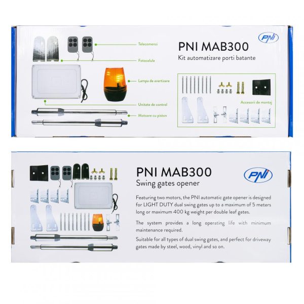 Kit automatizare porti batante PNI MAB300, cu 2 motoare 40W,