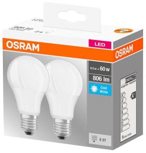 2 Becuri LED Osram Base Classic A, E27, 8.5W (60W),