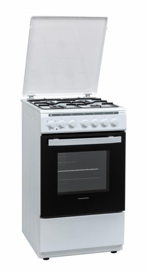 Aragaz mixt Heinner HFSC-V60LITGC-WH, 4 arzatoare gaz, gratar email, cuptor