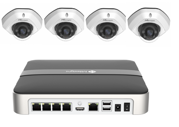 Kit supraveghere video Milesight 4 buc camera Dome MS-C2973-PD +