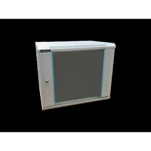 Rack 9U 600x450, montare pe perete, usa din sticla, panouri