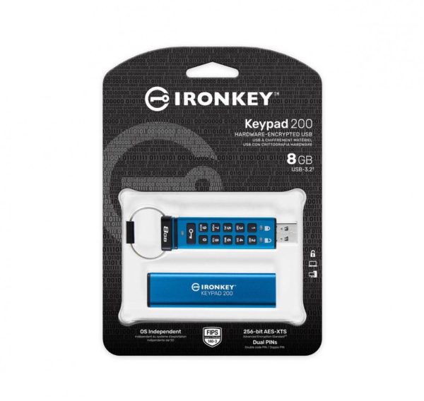 Memorie USB Kingston IronKey Keypad 200 8GB, USB 3.2, Albastru