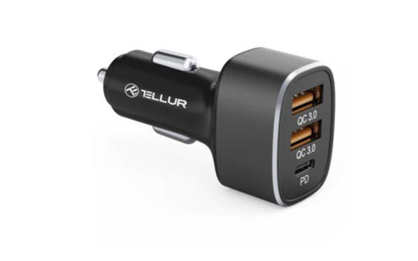 Incarcator Auto Tellur FCC9, 56 W, 3 porturi, Negru