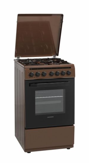 Aragaz mixt Heinner HFSC-V60LITGC-BRW, 4 arzatoare gaz, gratar Email, Cuptor