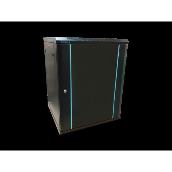 Rack 12U 600x450, dezasamblat, montare pe perete, usa din sticla,