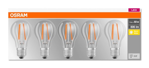 5 Becuri LED Osram Base Classic A, E27, 7W (60W),