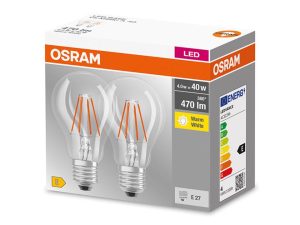 2 Becuri LED Osram Base Classic A, E27, 4W (40W),