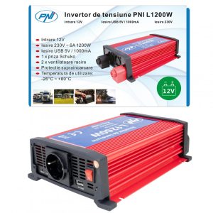 Invertor de tensiune PNI L1200W alimentare 12V iesire 230V, PNI-