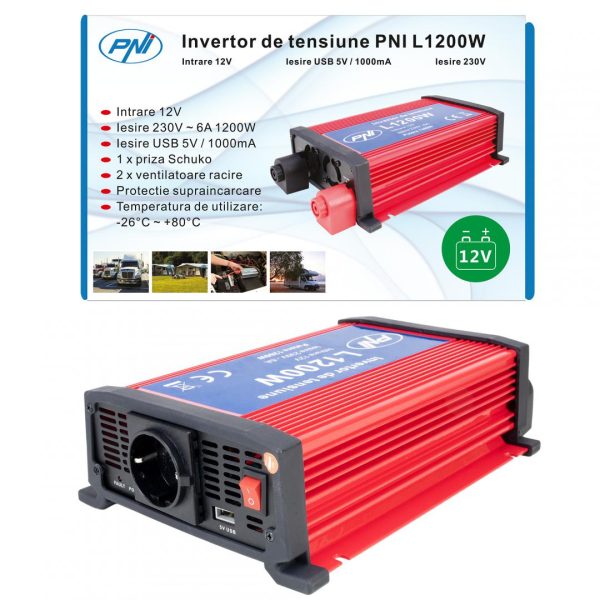 Invertor de tensiune PNI L1200W alimentare 12V iesire 230V, PNI-
