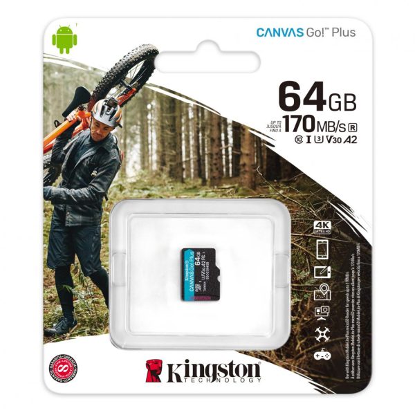 Card de Memorie MicroSDXC Kingston Canvas GO Plus, 64GB, Adaptor