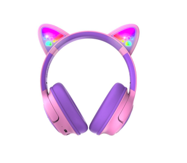 Casti Over-ear PowerLocus Bobo Cat Ears, Bluetooth/3.5 mm jack, Purple/Pink
