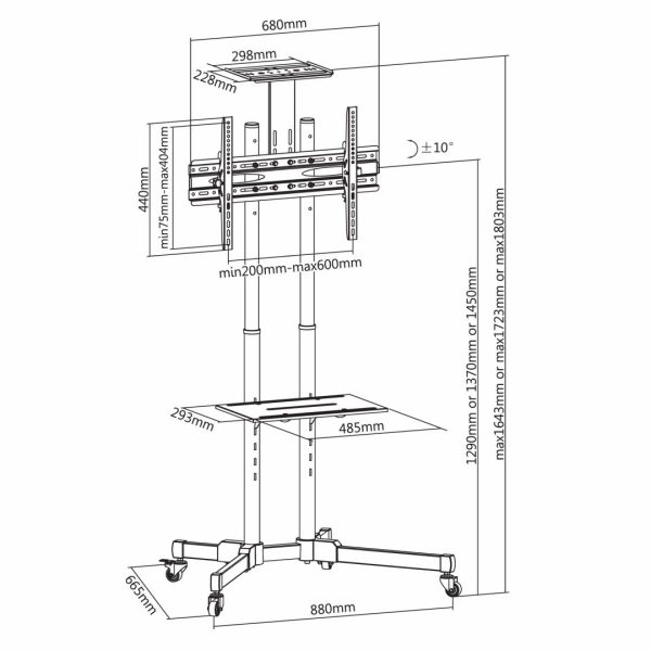 Stand TV mobil Akai 37"-70", inclinatie +10/-10°, VESA 600x400, 50kg,