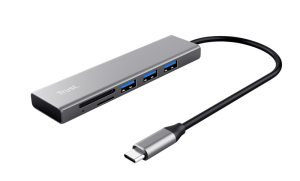 Hub USB Trust Halyx, USB-C, 5 porturi, Gri