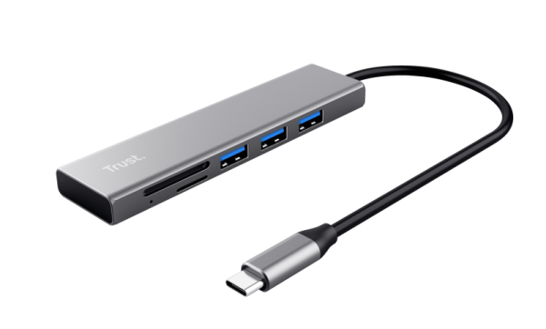 Hub USB Trust Halyx, USB-C, 5 porturi, Gri