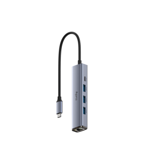 Hub USB CUDY UH605, USB-C, 5 porturi, RJ-45, Argintiu
