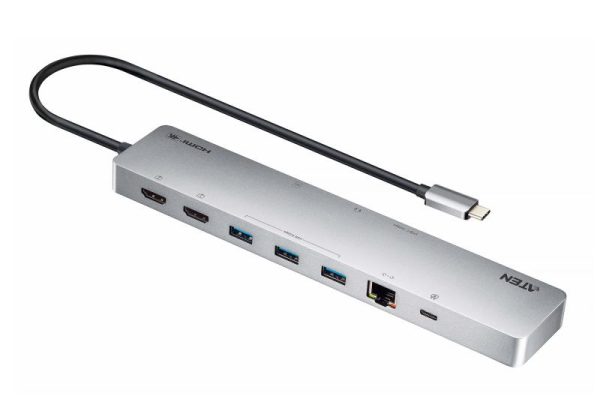 Docking station ATEN UH3240-AT, USB tip-C, 100W, argintiu, 2 ani
