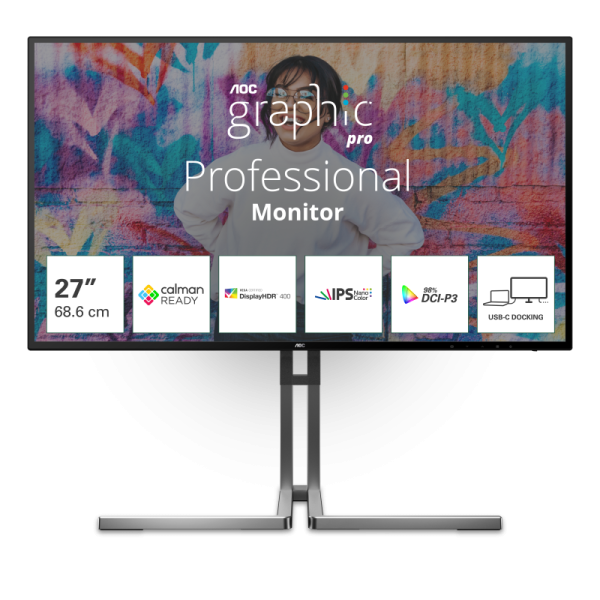 Monitor Consumer AOC 27" U27U3CV, 3840 x 2160 pixeli, Black,