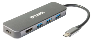 Docking station D-LINK DUB-2333, USB Type-C, 60W, Gri, 2 ani