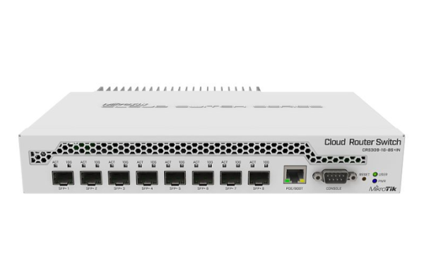 MIKROTIK ETHERNET SW 8P SFP+, CRS309-1G-8S+IN, Procesor: 98DX8208 Dual core,