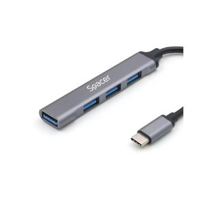 Hub USB SPACER SPHB-TYPEC-4U-01, USB-C, 4 porturi, Gri