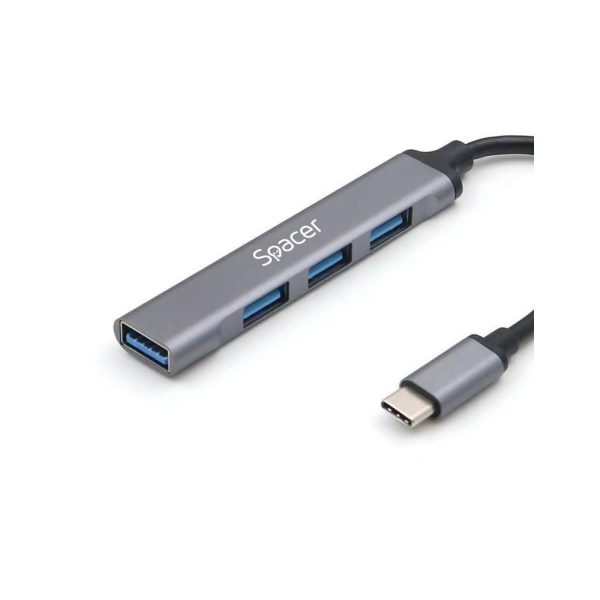 Hub USB SPACER SPHB-TYPEC-4U-01, USB-C, 4 porturi, Gri
