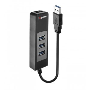 Hub USB Lindy USB 3.0 Hub and Gigabit Ethernet Converter,