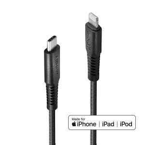 Cablu Lindy 3m Type C to Lightning, Black, Reinforced, PD