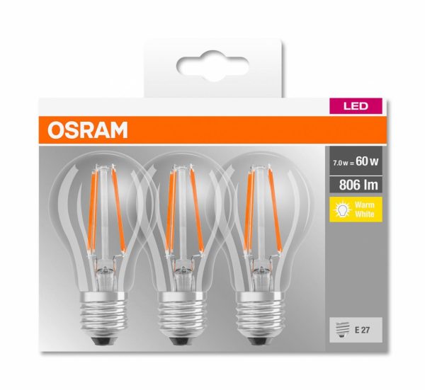 3 Becuri LED Osram Base Classic A, E27, 7W (60W),