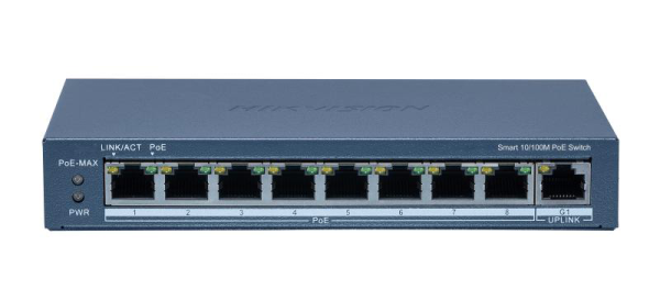 Switch 8 porturi POE Hikvision DS-3E1309P-EI(B), Smart Managed, 8 ×