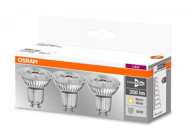 3 Becuri LED Osram Base PAR16 36°, GU10, 4.3W (50W),