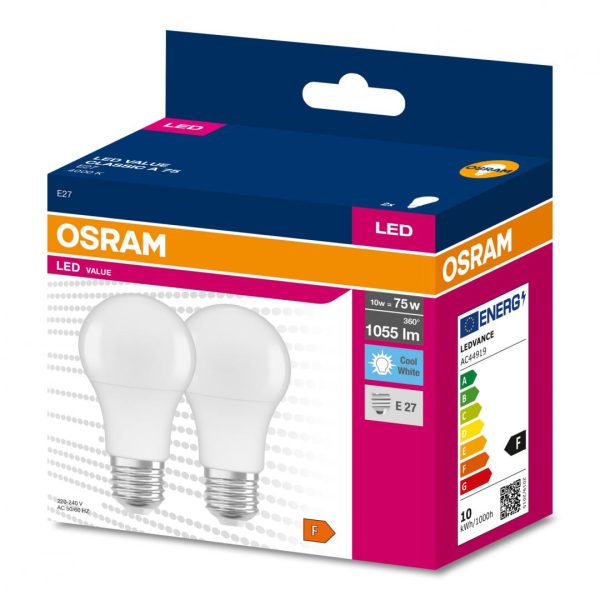 2 Becuri LED Osram Value Classic A, E27, 10W (75W),