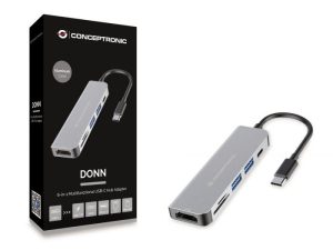 Docking station CONCEPTRONIC DONN02G, USB Type-C, 60W, Gri, 2 ani