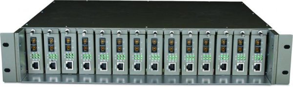 "14-Slot Media Converter Chassis SPEC: 14-Slot, Rackmount FEATURE: Redundant Power