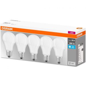 5 Becuri LED Osram Base Classic A, E27, 8.5W (60W),