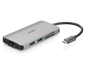Hub USB D-Link DUB-M810, USB-C, 8 porturi, HDMI, RJ-45, Gri