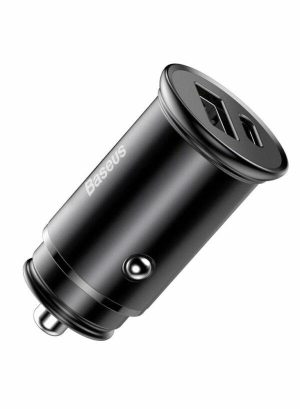 Incarcator Auto Baseus Circular metal, 30W, 2 porturi, Negru