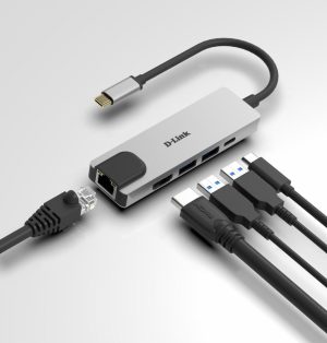 Hub USB D-LINK DUB-M520, USB-C, 5 porturi, HDMI, RJ-45, Gri
