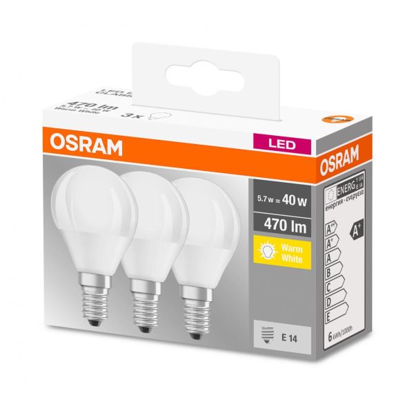 3 Becuri LED Osram Base Classic B, E14, 4.9W (40W),