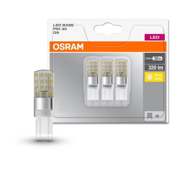 3 Becuri LED Osram Base PIN, G9, 2.6W (30W), 320