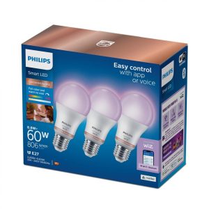 3 Becuri LED RGB inteligente Philips Bulb A60, Wi-Fi, E27,