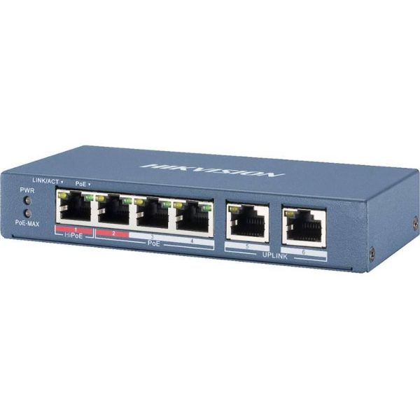 Switch 4 porturi PoE Hikvision DS-3E1106HP-EI 4 × 100 Mbps